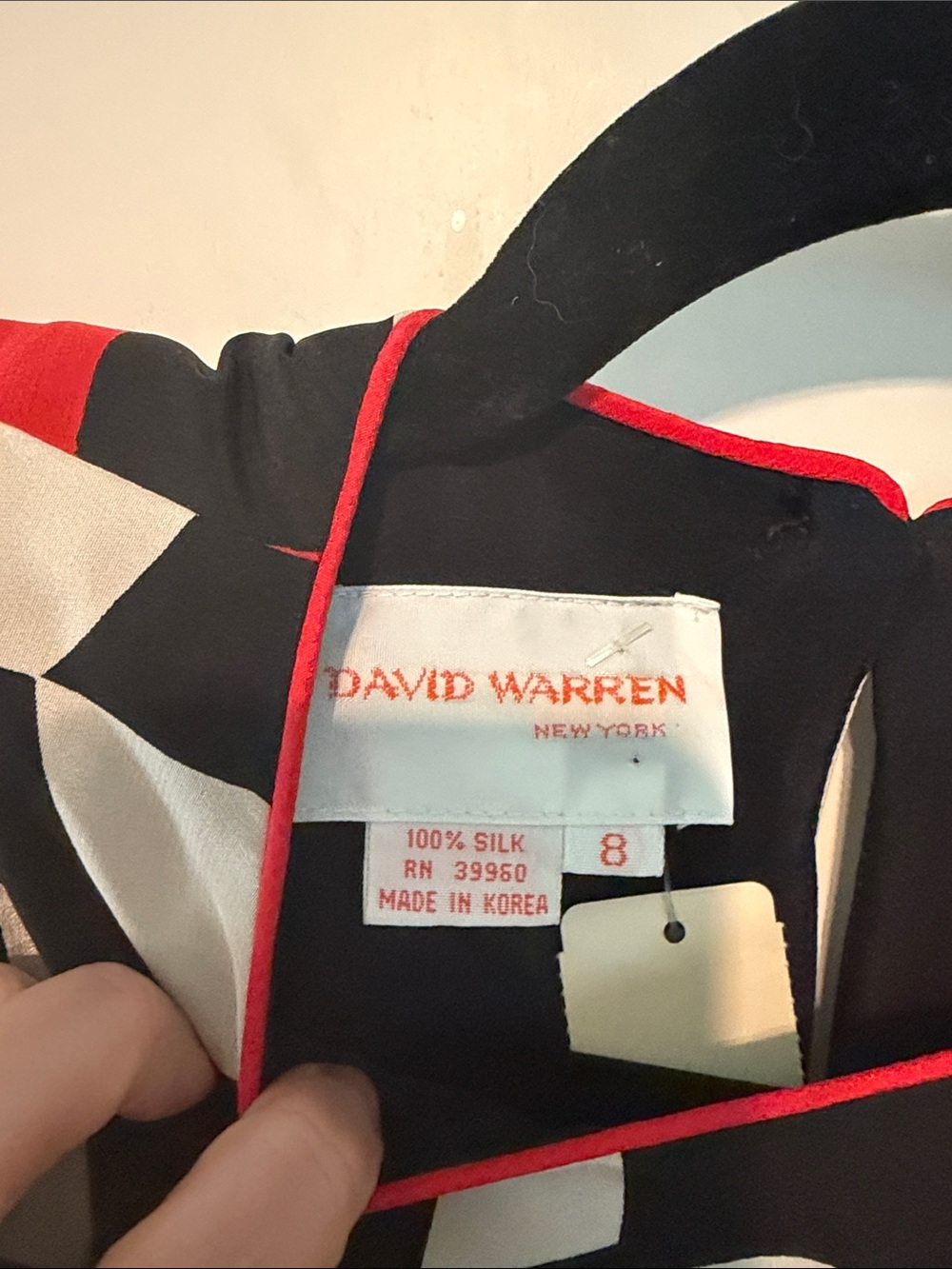 Vintage 80s 90s Deadstock David Warren 100% Silk Black and Red Graphic Dress - Picture 2 of 8